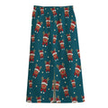 Christmas Santa Reindeer Pattern Print Cotton Front Slit Maxi Skirt