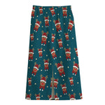 Christmas Santa Reindeer Pattern Print Cotton Front Slit Maxi Skirt