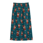 Christmas Santa Reindeer Pattern Print Cotton Front Slit Maxi Skirt