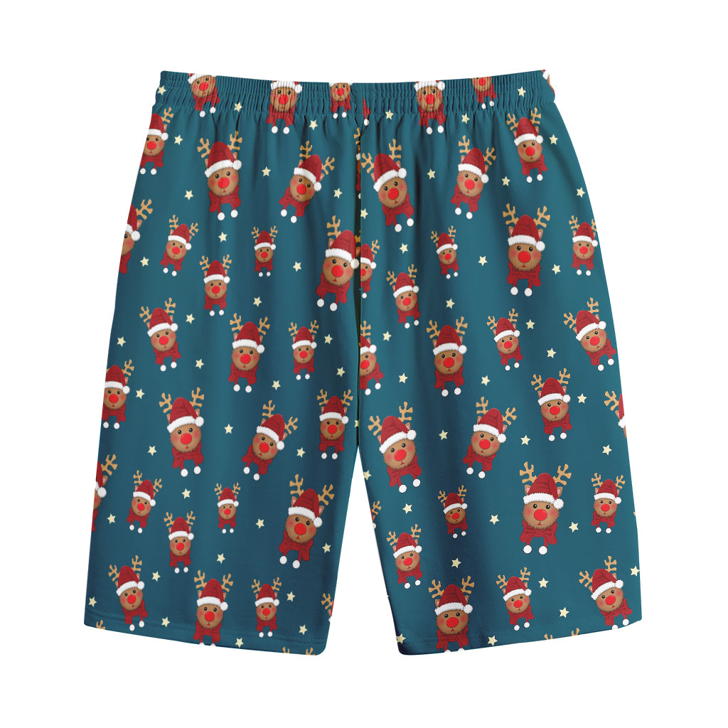 Christmas Santa Reindeer Pattern Print Cotton Shorts