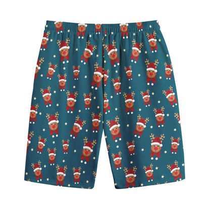 Christmas Santa Reindeer Pattern Print Cotton Shorts