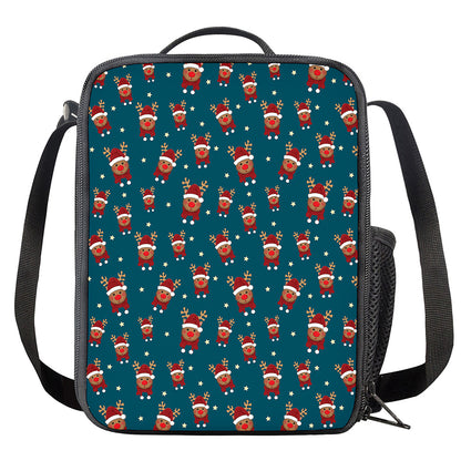 Christmas Santa Reindeer Pattern Print Crossbody Lunch Bag
