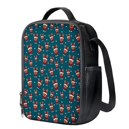 Christmas Santa Reindeer Pattern Print Crossbody Lunch Bag