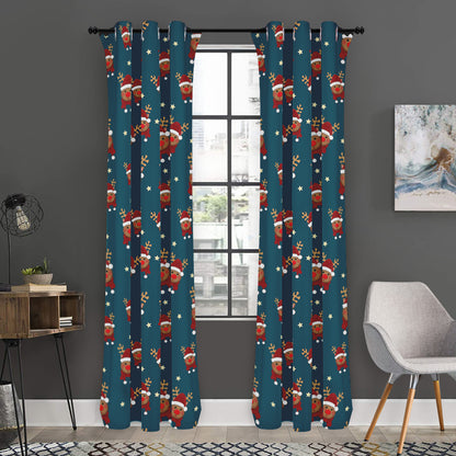 Christmas Santa Reindeer Pattern Print Curtain