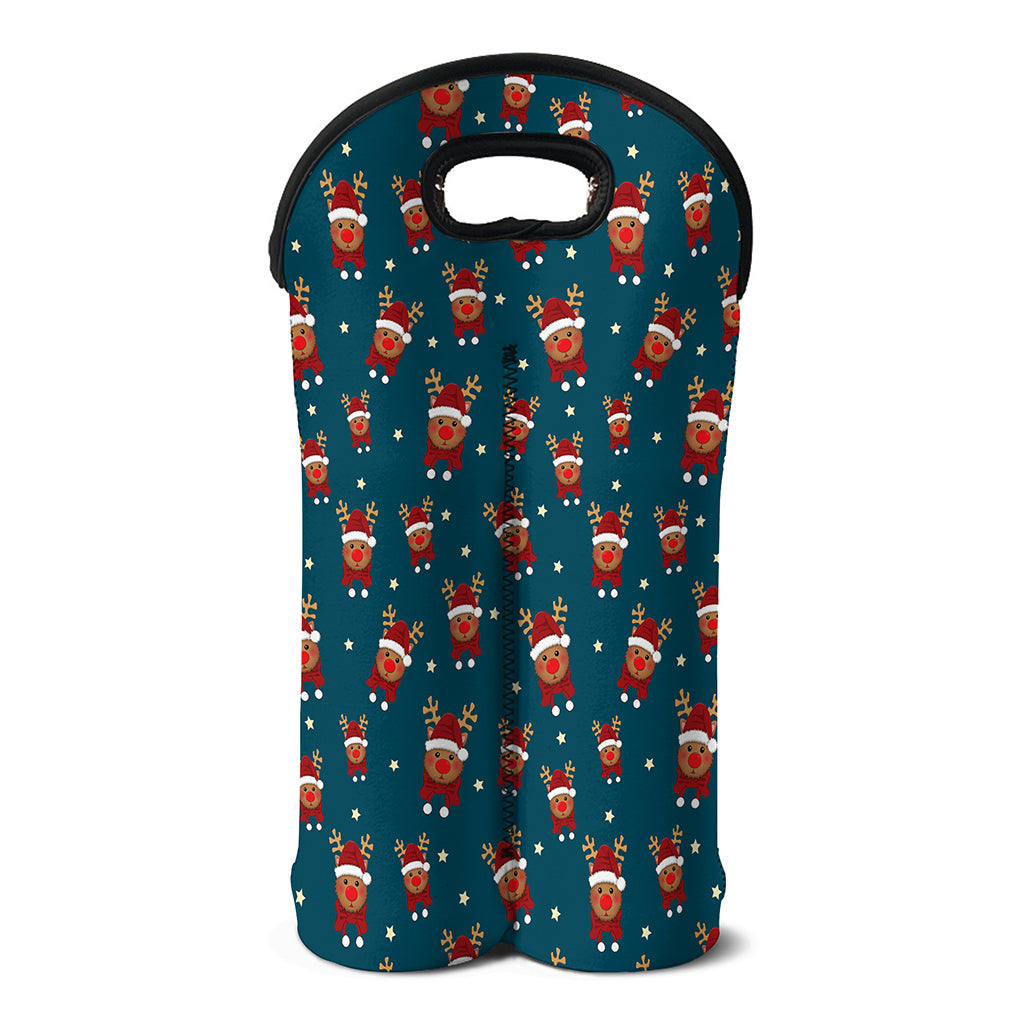 Christmas Santa Reindeer Pattern Print Double Neoprene Wine Tote