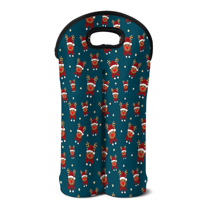 Christmas Santa Reindeer Pattern Print Double Neoprene Wine Tote