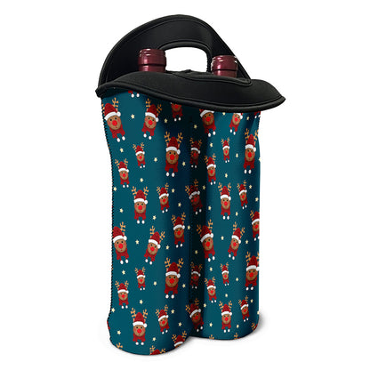 Christmas Santa Reindeer Pattern Print Double Neoprene Wine Tote