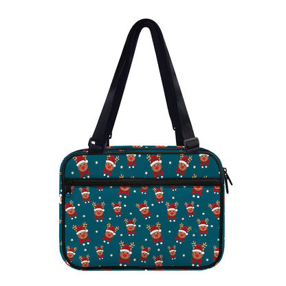 Christmas Santa Reindeer Pattern Print Double Strap Bible Bag