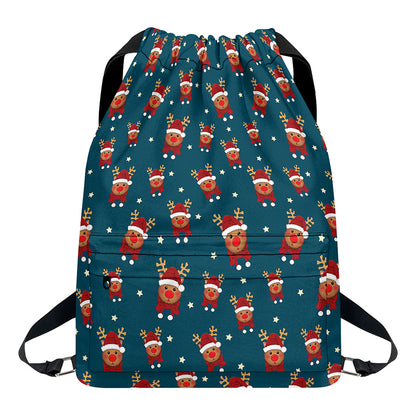 Christmas Santa Reindeer Pattern Print Drawstring Backpack