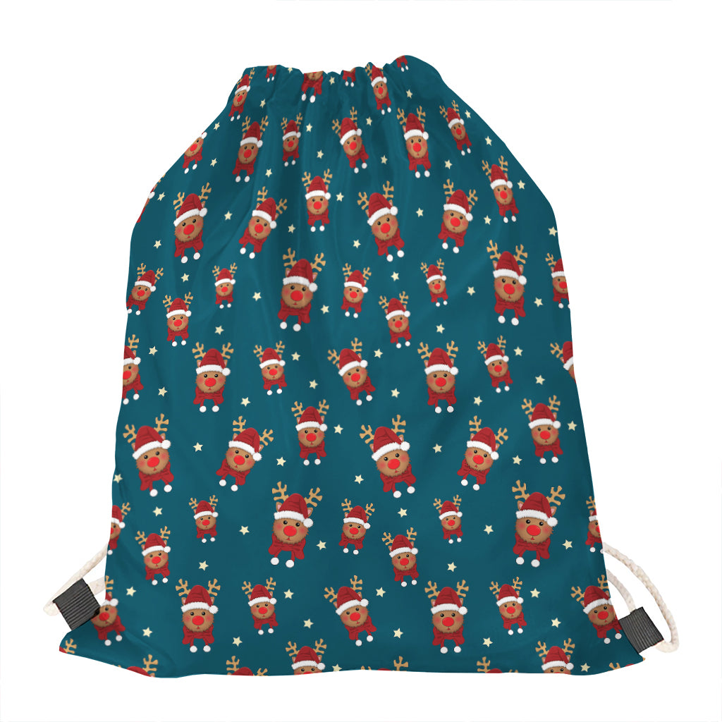 Christmas Santa Reindeer Pattern Print Drawstring Bag