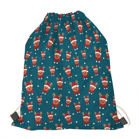 Christmas Santa Reindeer Pattern Print Drawstring Bag