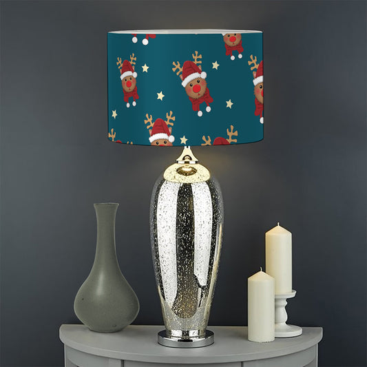 Christmas Santa Reindeer Pattern Print Drum Lamp Shade