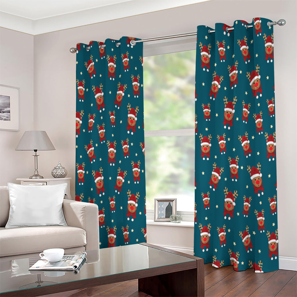 Christmas Santa Reindeer Pattern Print Extra Wide Grommet Curtains