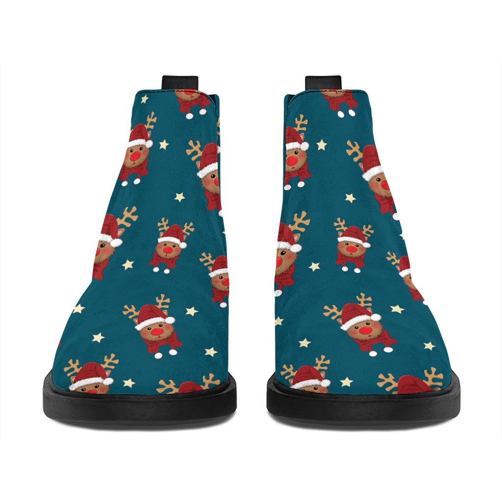 Christmas Santa Reindeer Pattern Print Flat Ankle Boots