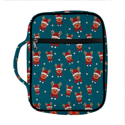 Christmas Santa Reindeer Pattern Print Front Pocket Bible Bag