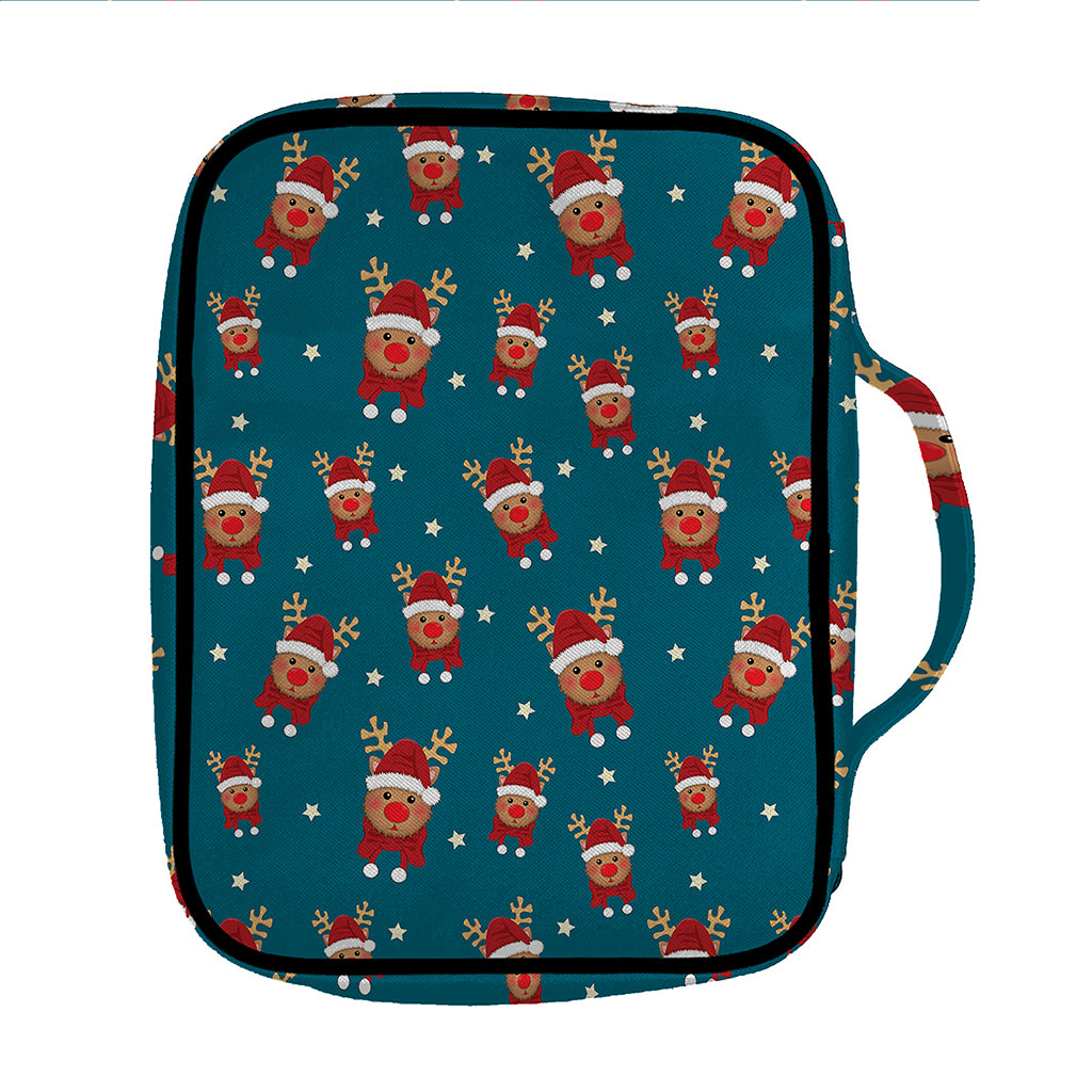 Christmas Santa Reindeer Pattern Print Front Pocket Bible Bag
