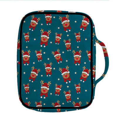 Christmas Santa Reindeer Pattern Print Front Pocket Bible Bag