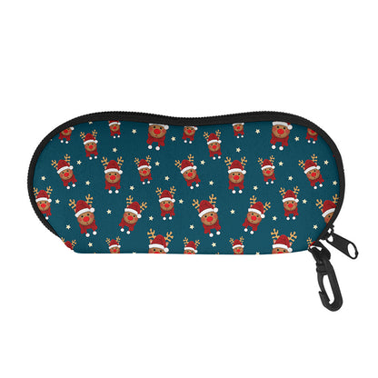 Christmas Santa Reindeer Pattern Print Glasses Case