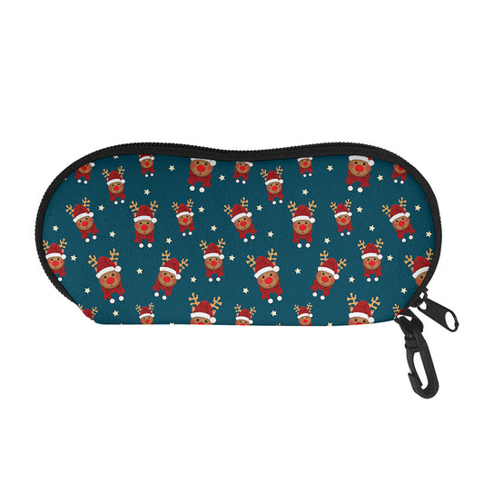 Christmas Santa Reindeer Pattern Print Glasses Case