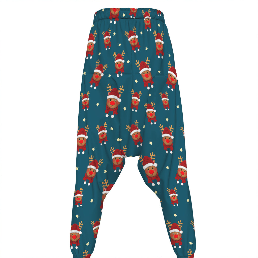 Christmas Santa Reindeer Pattern Print Hammer Pants