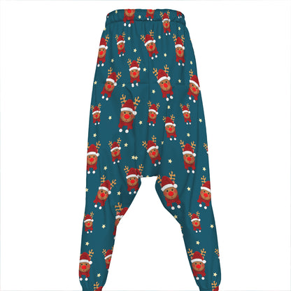 Christmas Santa Reindeer Pattern Print Hammer Pants