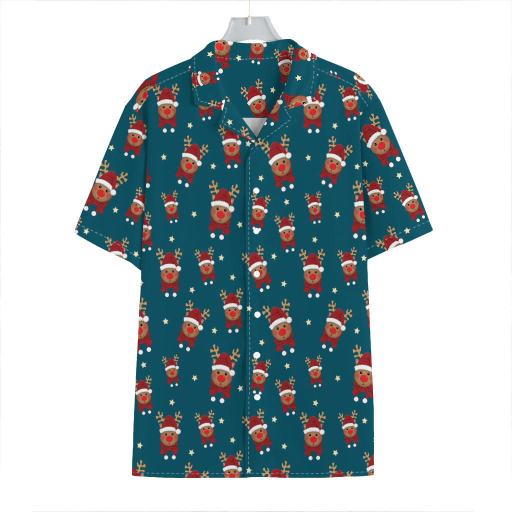 Christmas Santa Reindeer Pattern Print Hawaiian Shirt
