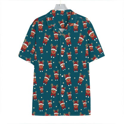 Christmas Santa Reindeer Pattern Print Hawaiian Shirt