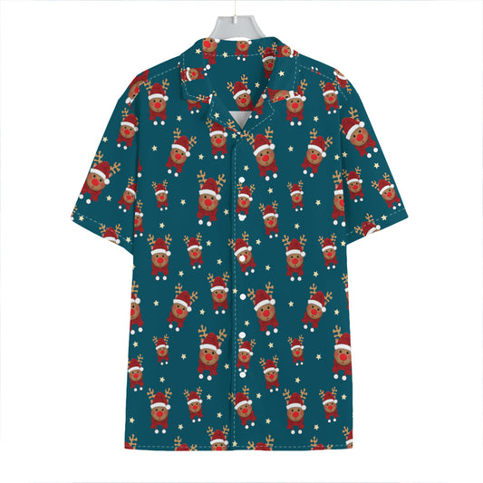 Christmas Santa Reindeer Pattern Print Hawaiian Shirt