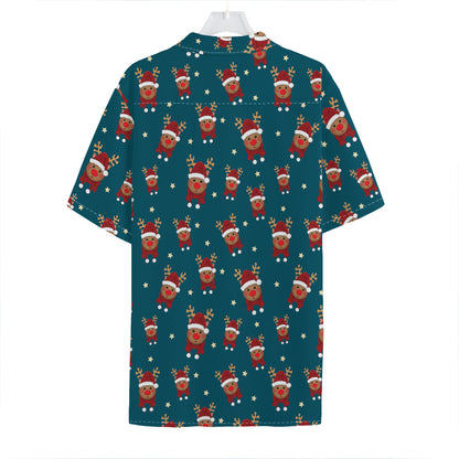 Christmas Santa Reindeer Pattern Print Hawaiian Shirt