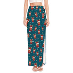 Christmas Santa Reindeer Pattern Print High Slit Maxi Skirt