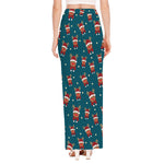 Christmas Santa Reindeer Pattern Print High Slit Maxi Skirt