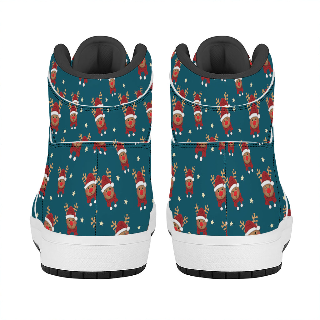 Christmas Santa Reindeer Pattern Print High Top Leather Sneakers