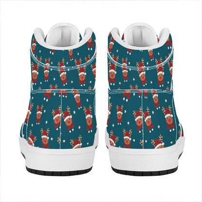 Christmas Santa Reindeer Pattern Print High Top Leather Sneakers