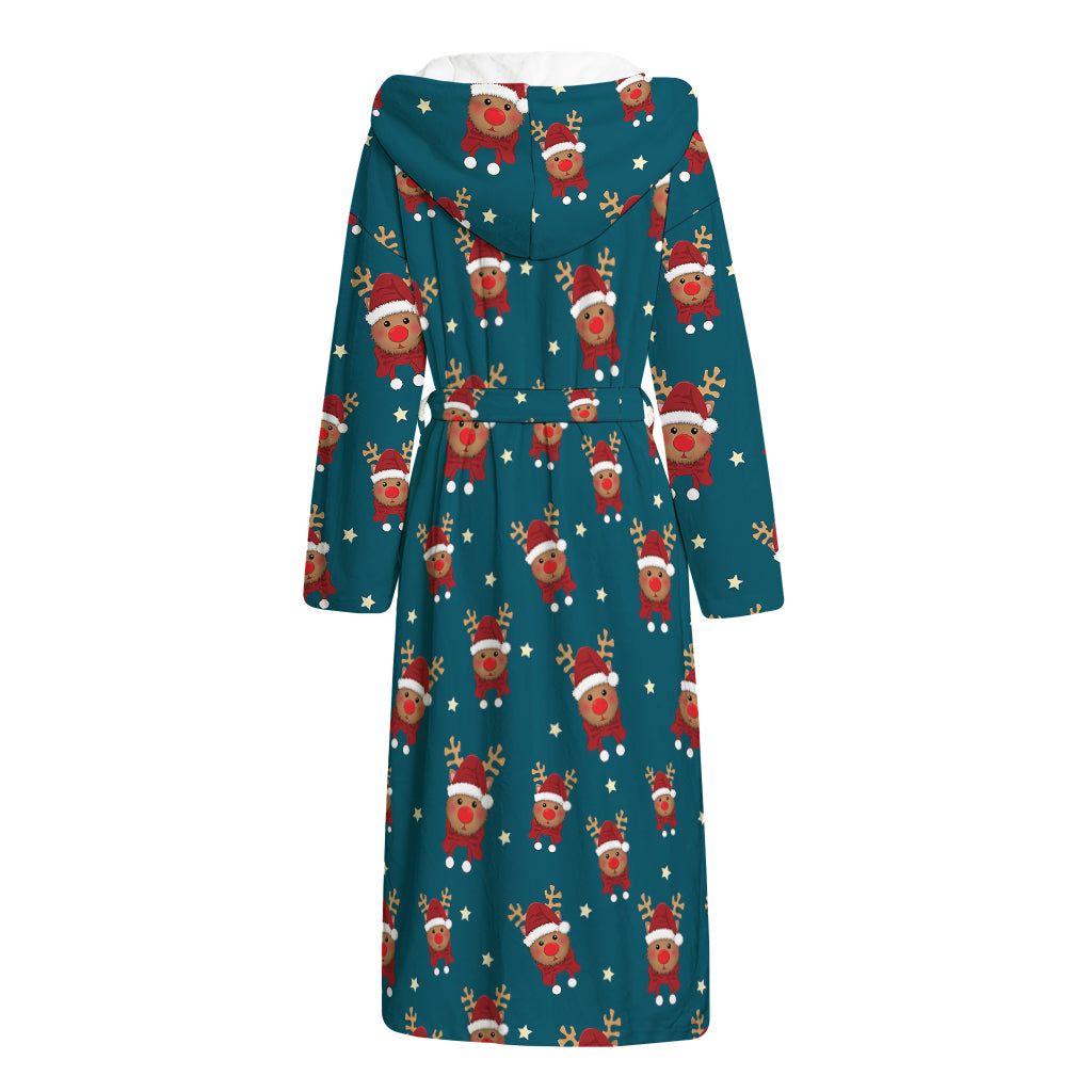 Christmas Santa Reindeer Pattern Print Hooded Bathrobe