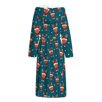 Christmas Santa Reindeer Pattern Print Hooded Bathrobe