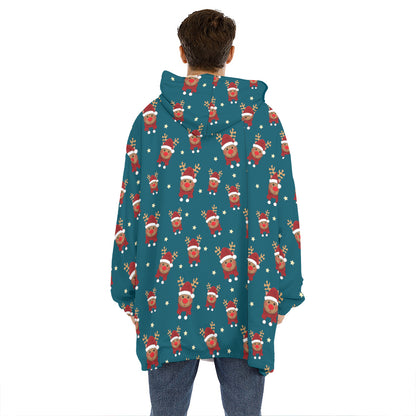 Christmas Santa Reindeer Pattern Print Hoodie Blanket