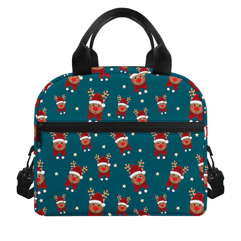 Christmas Santa Reindeer Pattern Print Insulated Lunch Bag