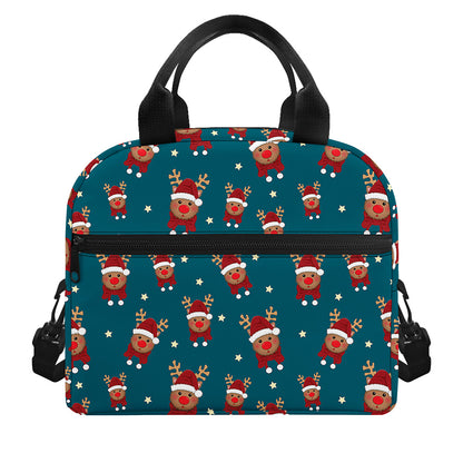 Christmas Santa Reindeer Pattern Print Insulated Lunch Bag