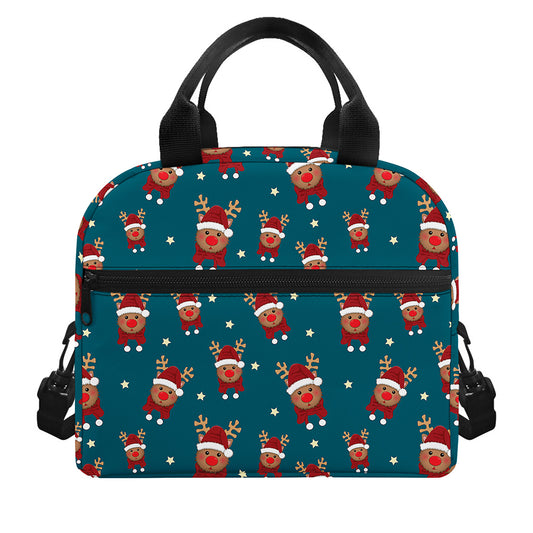 Christmas Santa Reindeer Pattern Print Insulated Lunch Bag