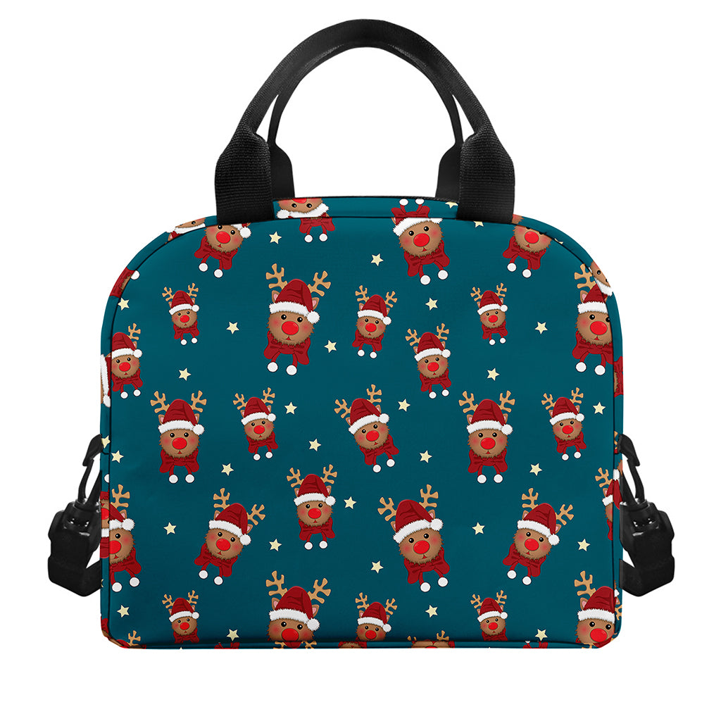 Christmas Santa Reindeer Pattern Print Insulated Lunch Bag