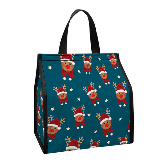 Christmas Santa Reindeer Pattern Print Insulated Lunch Tote