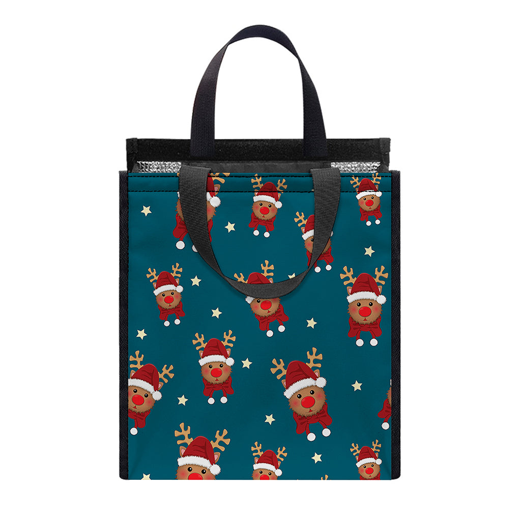 Christmas Santa Reindeer Pattern Print Insulated Lunch Tote