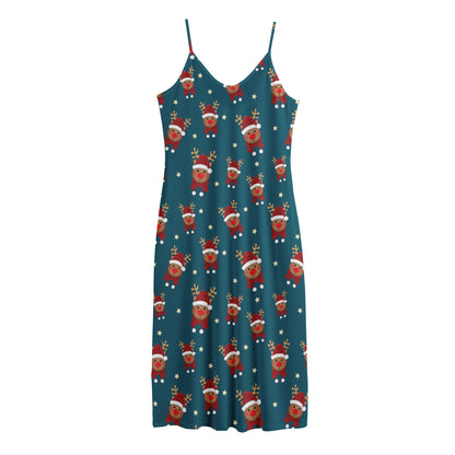 Christmas Santa Reindeer Pattern Print Jersey Midi Cami Dress