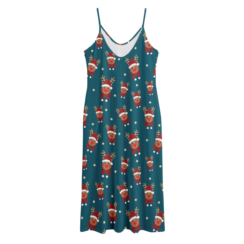 Christmas Santa Reindeer Pattern Print Jersey Midi Cami Dress