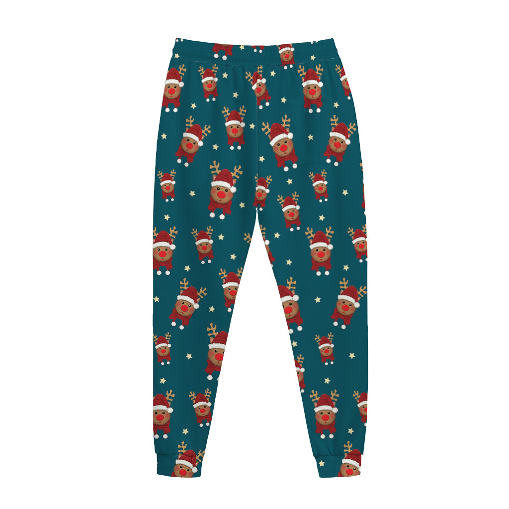 Christmas Santa Reindeer Pattern Print Jogger Pants
