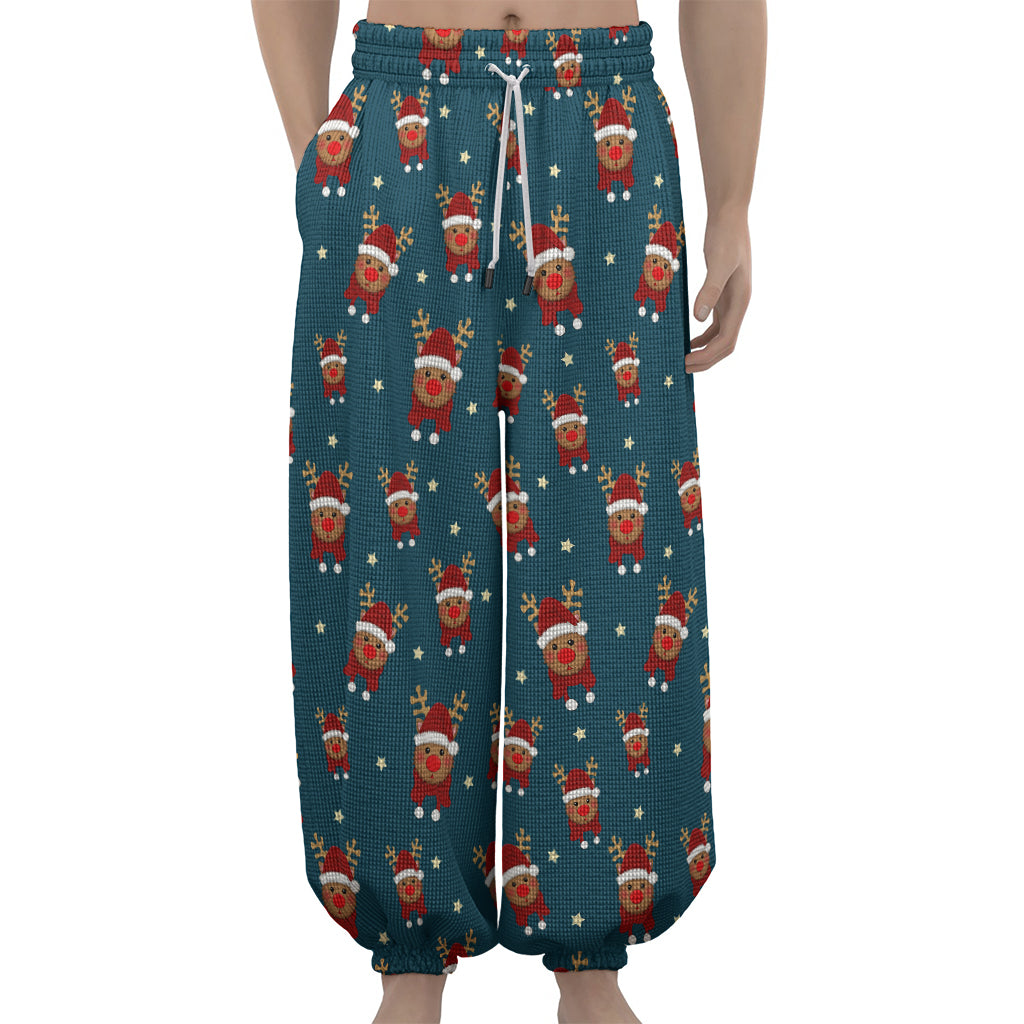 Christmas Santa Reindeer Pattern Print Lantern Pants