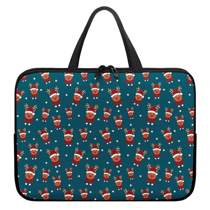 Christmas Santa Reindeer Pattern Print Laptop Sleeve With Handle