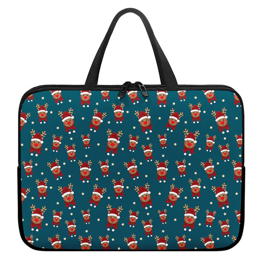Christmas Santa Reindeer Pattern Print Laptop Sleeve With Handle