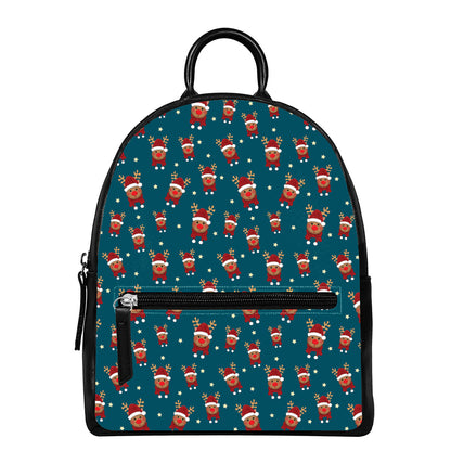 Christmas Santa Reindeer Pattern Print Leather Backpack