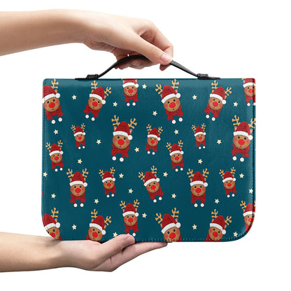 Christmas Santa Reindeer Pattern Print Leather Bible Cover
